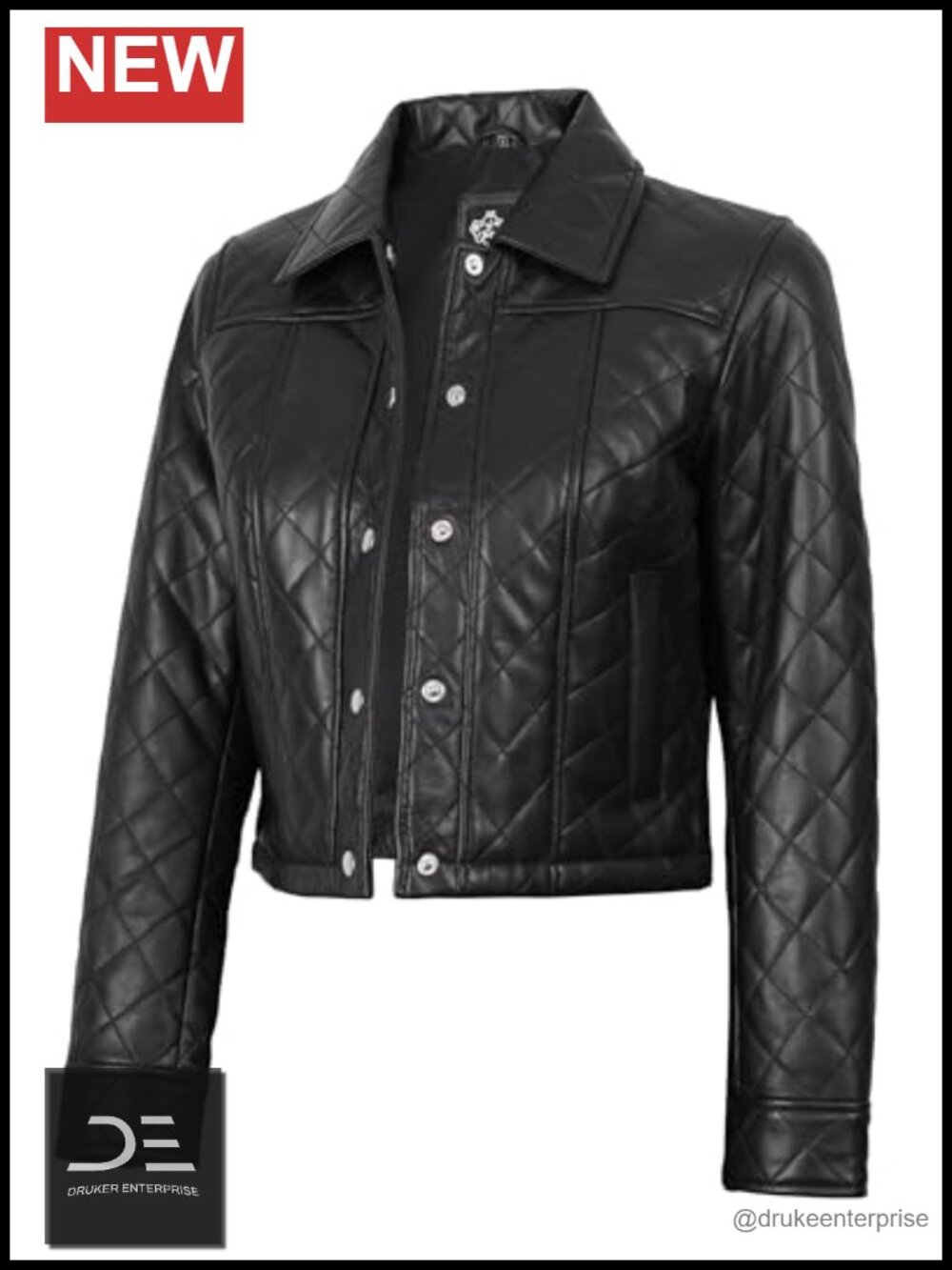 Real Lambskin Leather Cropped Jacket Zip Quilted Women's